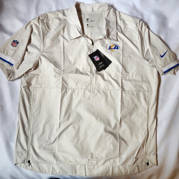 Nike NFL LA Rams Men's Sideline Coaches Half-Zip Short Sleeve Jacket Cream Color - Picture 1 of 12